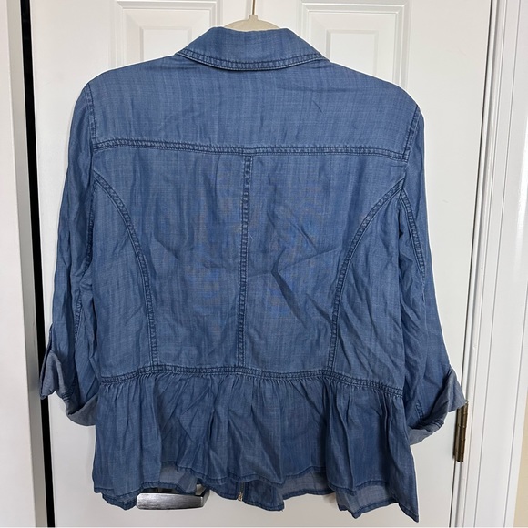 White House Black Market Denim Zip-Front Peplum Jacket Size XLP - Picture 7 of 9